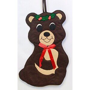 Vtg 1986 CD Creations 20.5" Christmas Stocking Hand Made Brown Smiling Bear